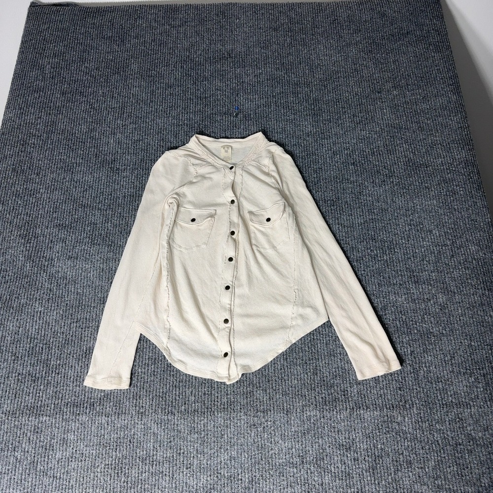 We The Free Button Up Long Sleeve Shirt Womens S Cream Henley Raw Hem